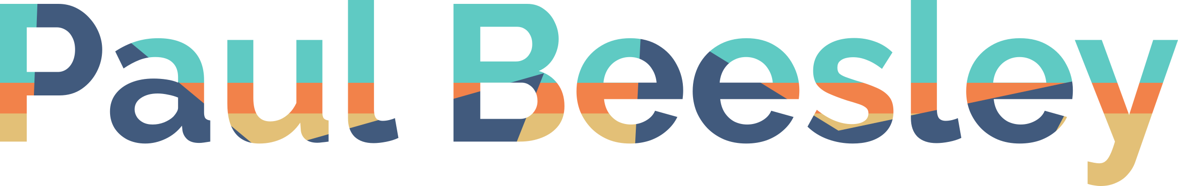 Paul Beesley website logo: the author's name set in a bold typeface with pastel yellow, blue, orange and teal colours.